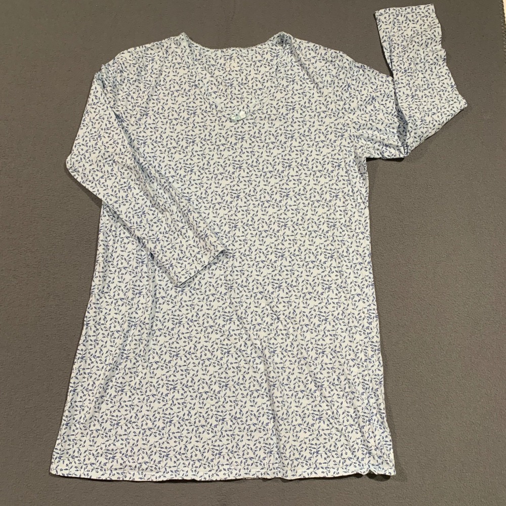 Laura Scott XL Blue Floral Cotton Long Sleeve Nightgown Sleep Shirt‎ V-Neck